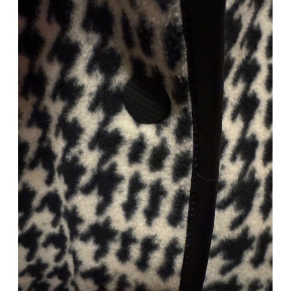 Marina Luna Cape Coat Size L/XL Houndstooth Black & White Faux Fur Collar Snaps - Picture 7 of 11